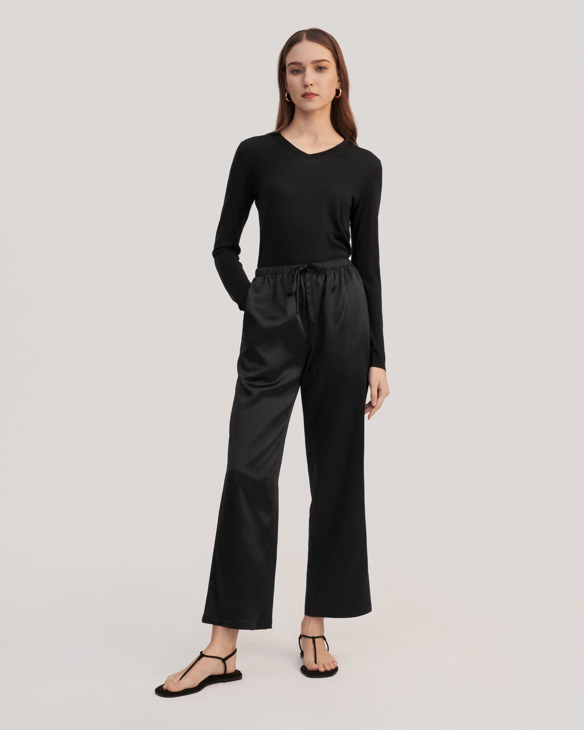 Wide silk trousers  Dark blue  Ladies  HM IN