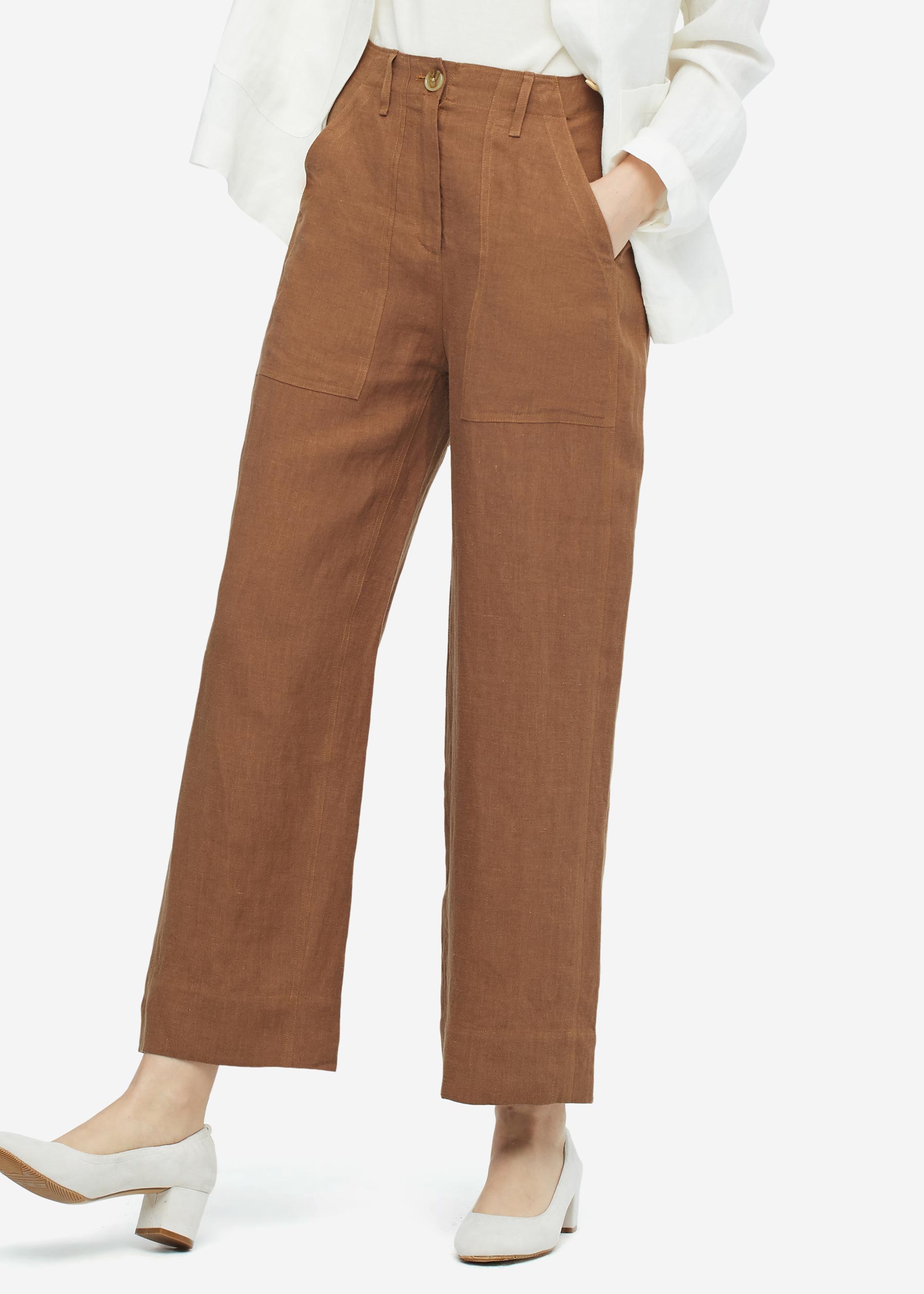 Women Casual Linen Wide-leg Pants Coffee. 29