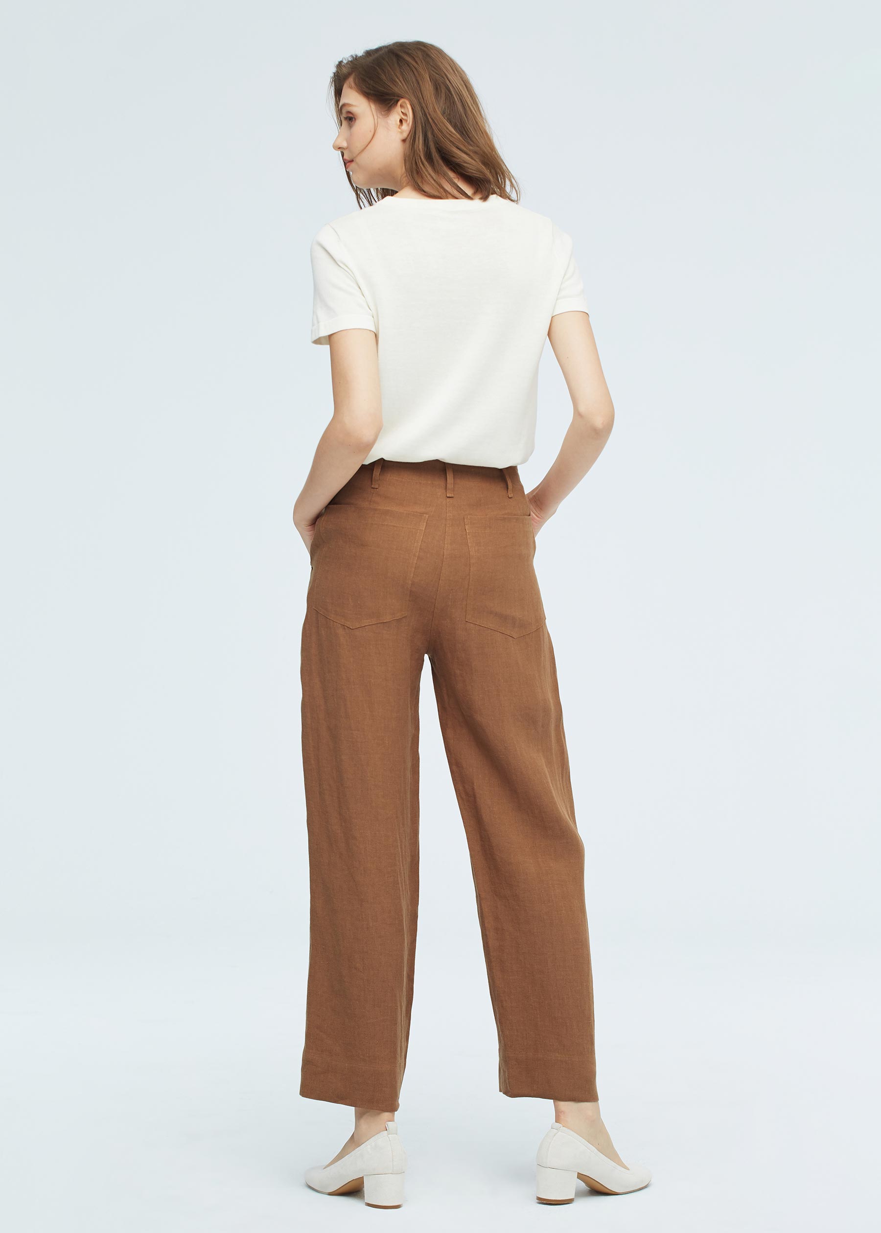 Women Casual Linen Wide-leg Pants Coffee. 29