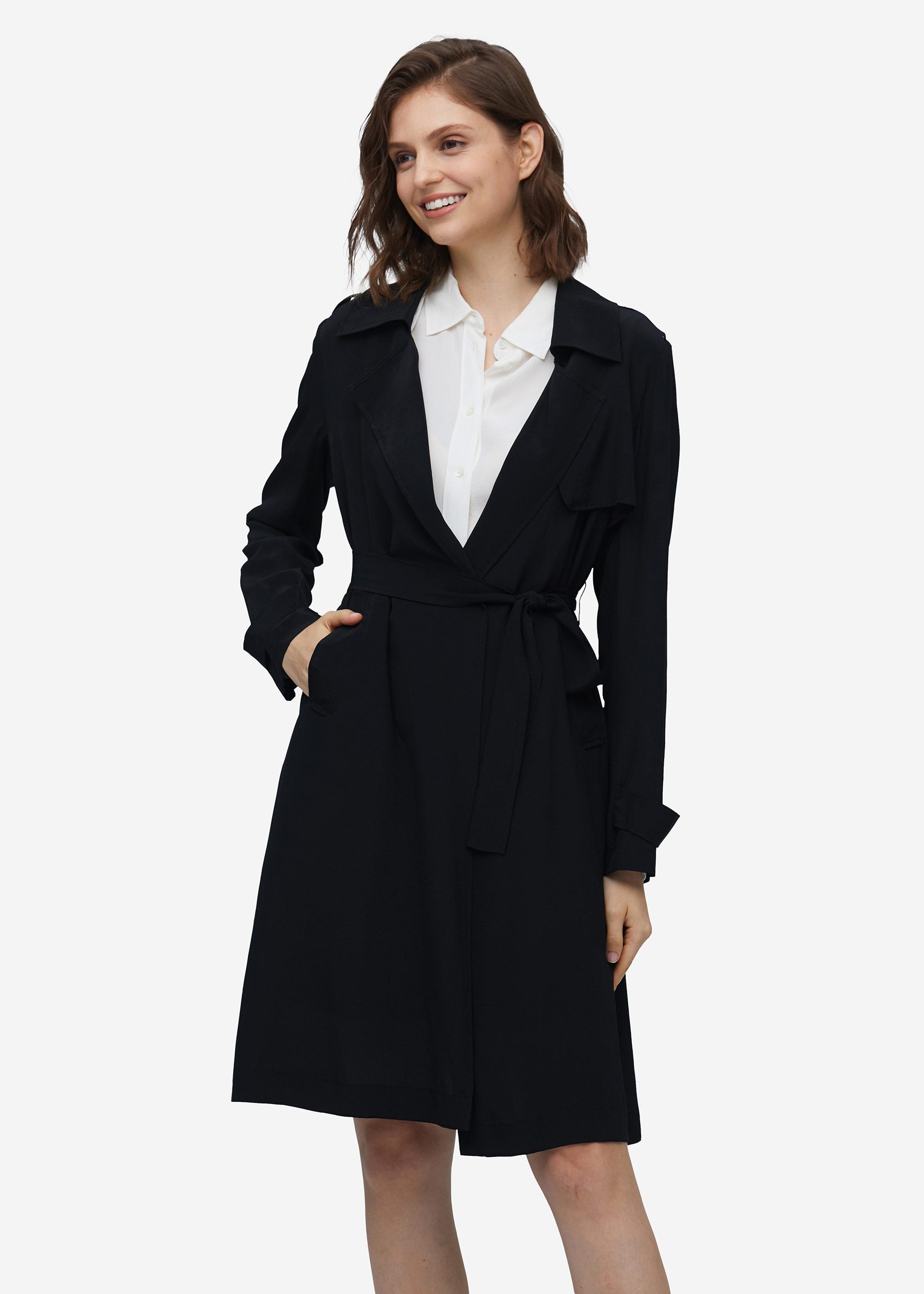 Long silk hotsell trench coat