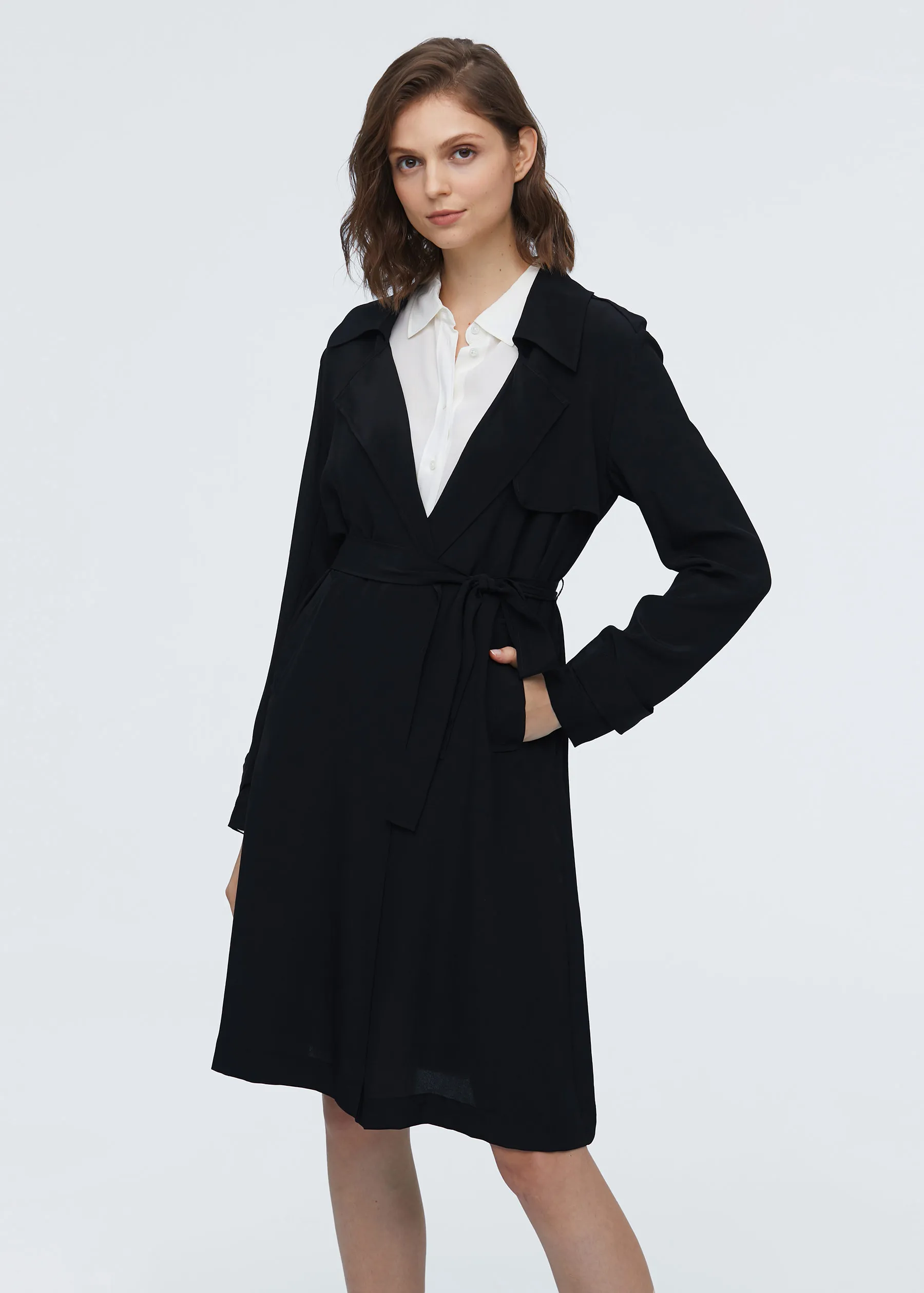 Long silk trench coat sale