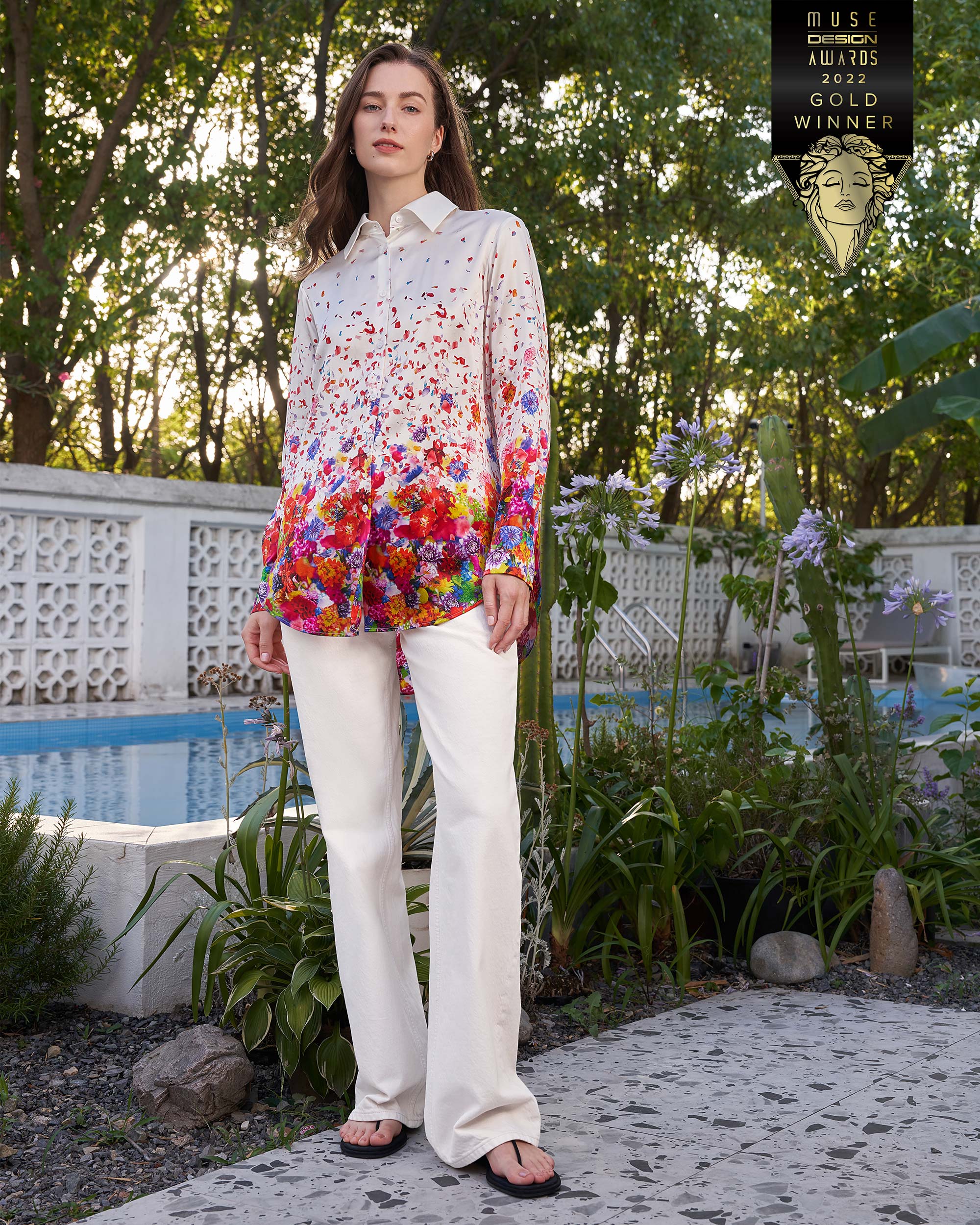 LILYSILK X Mika Ninagawa Dahlia Rose Gradient Silk Shirt