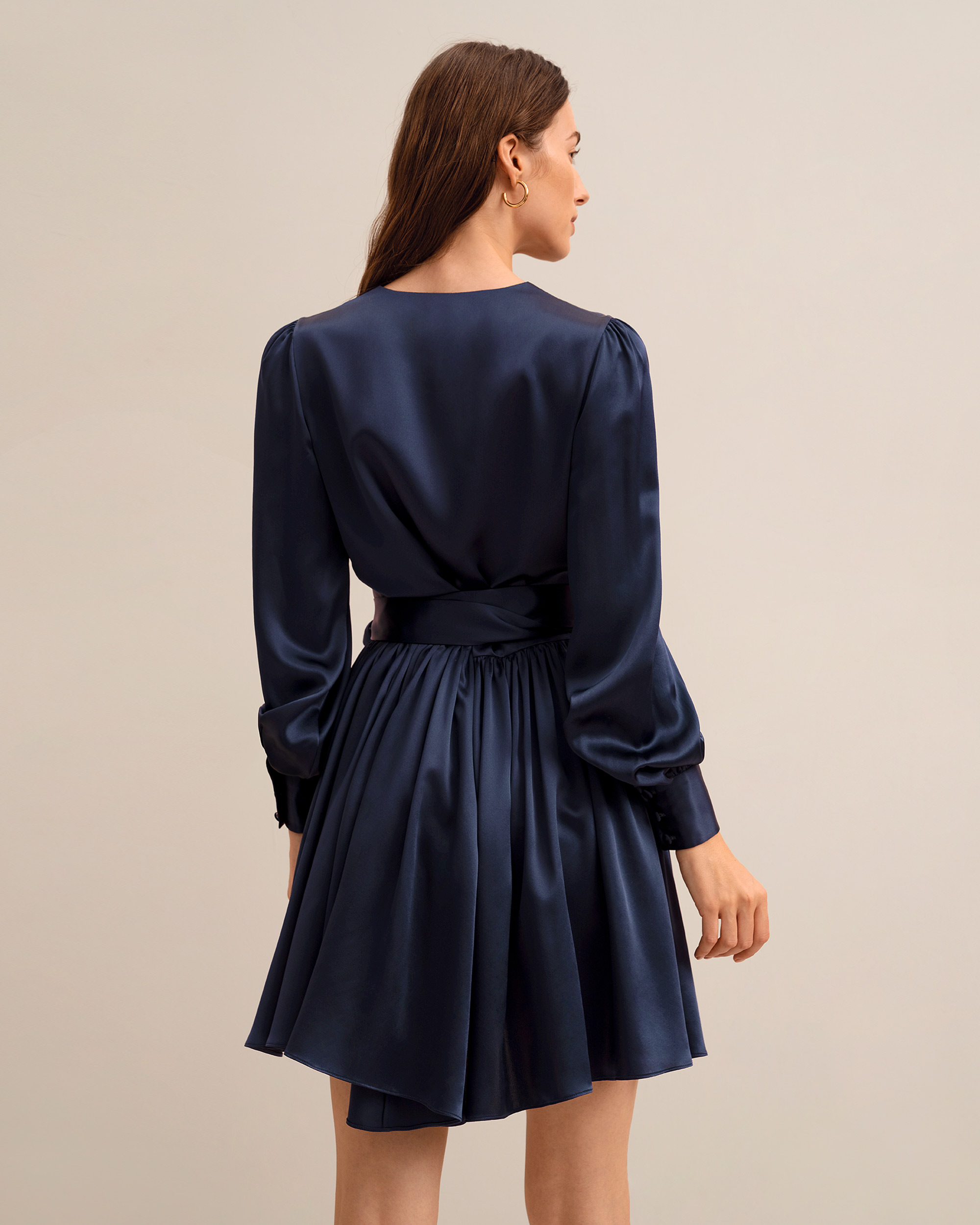 Navy blue silk wrap 2024 dress