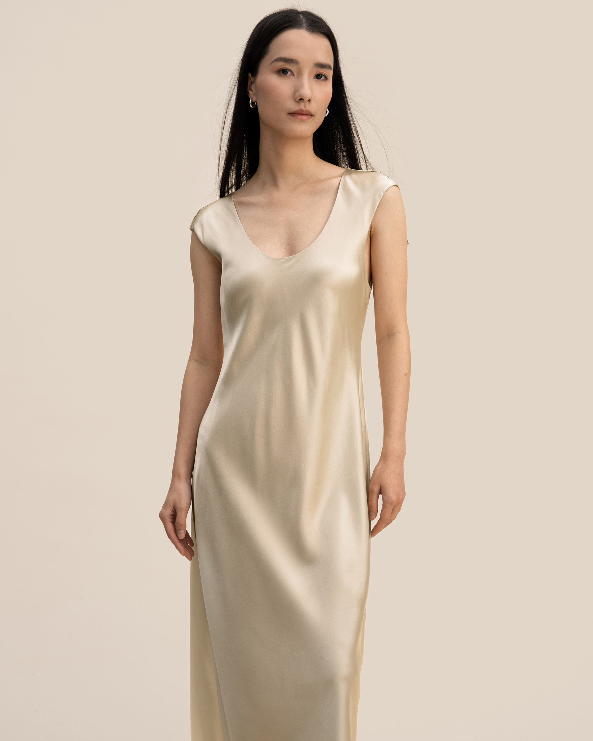 Beige silk slip on sale dress