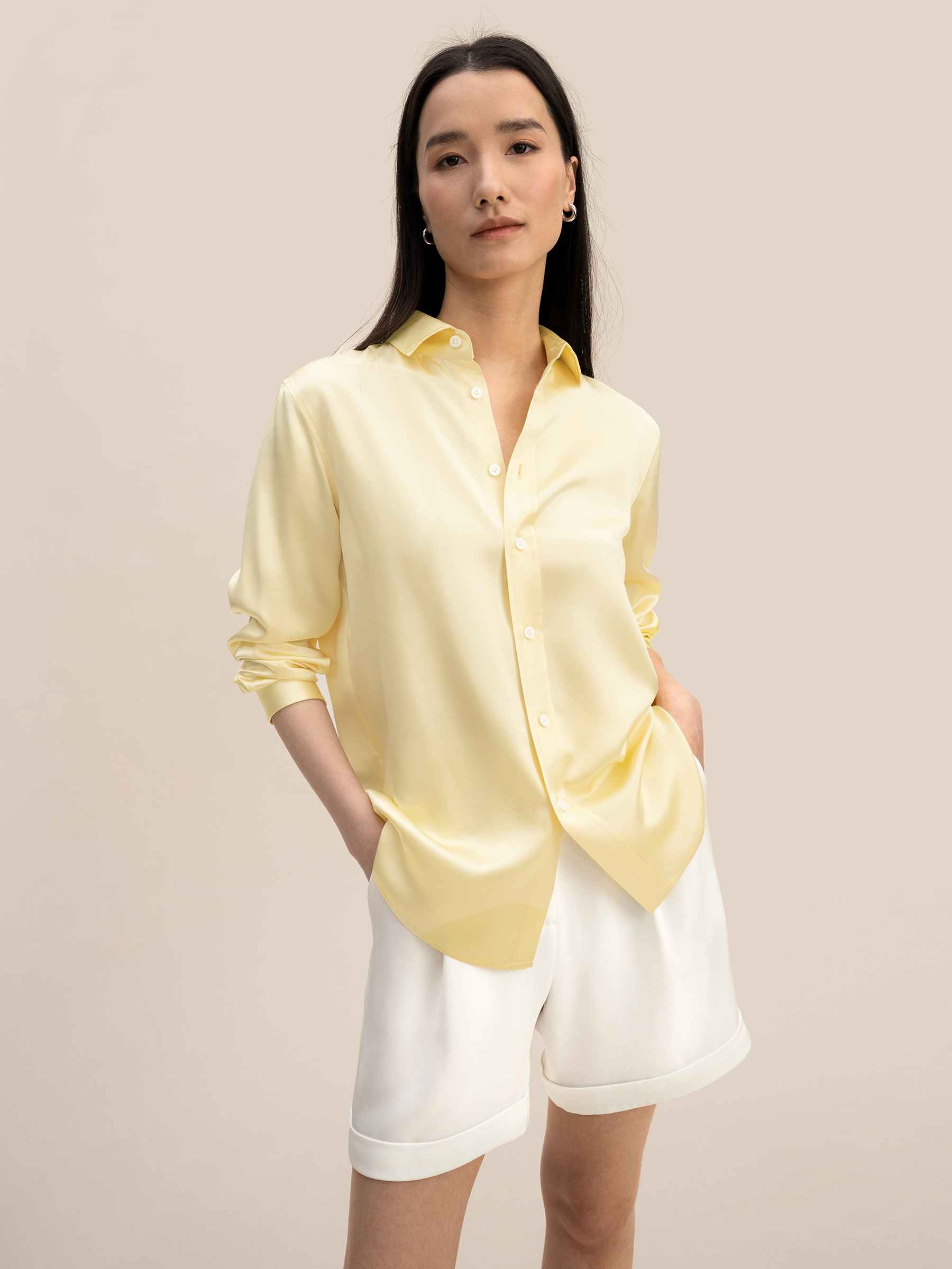 Golden color silk store shirt