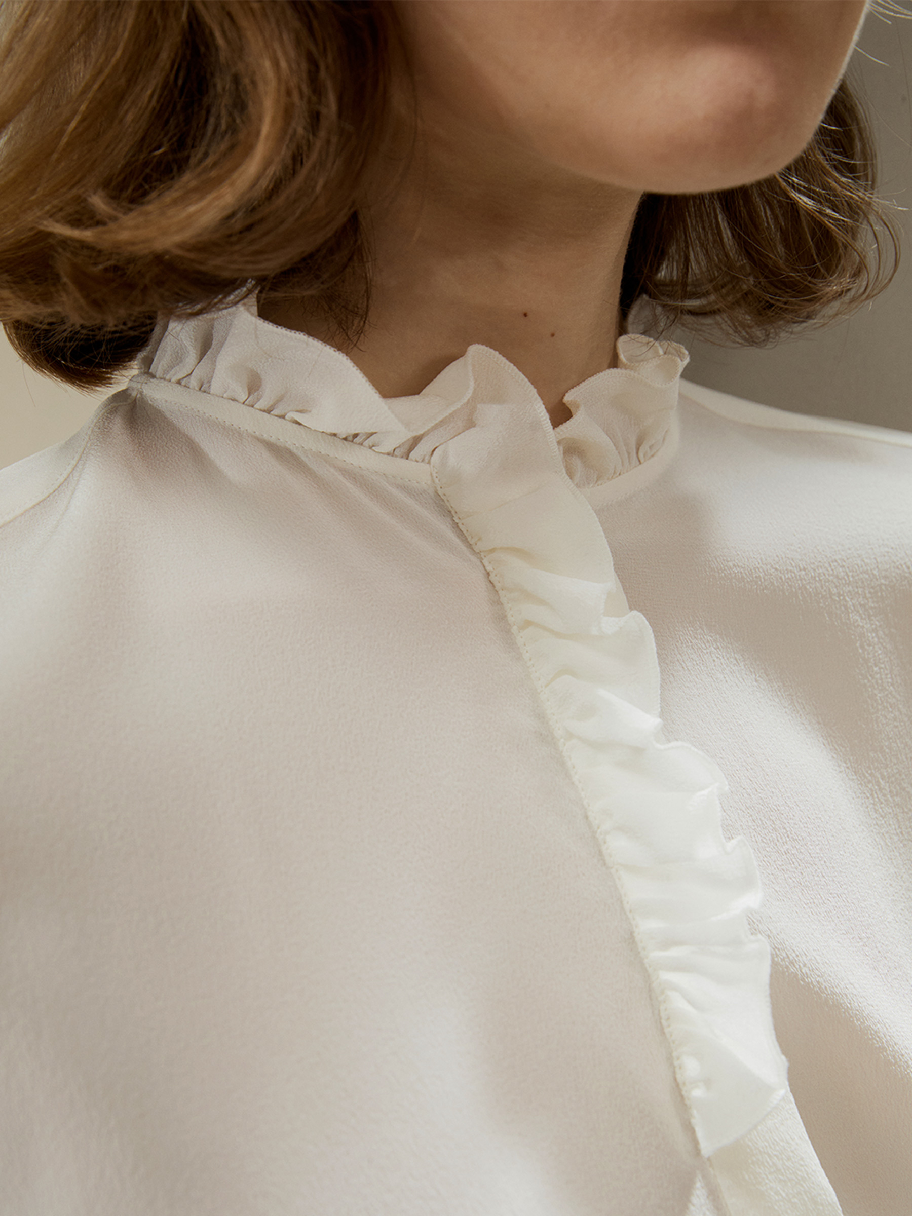 Crêpe de Chine Blouse with Ruffle Edge