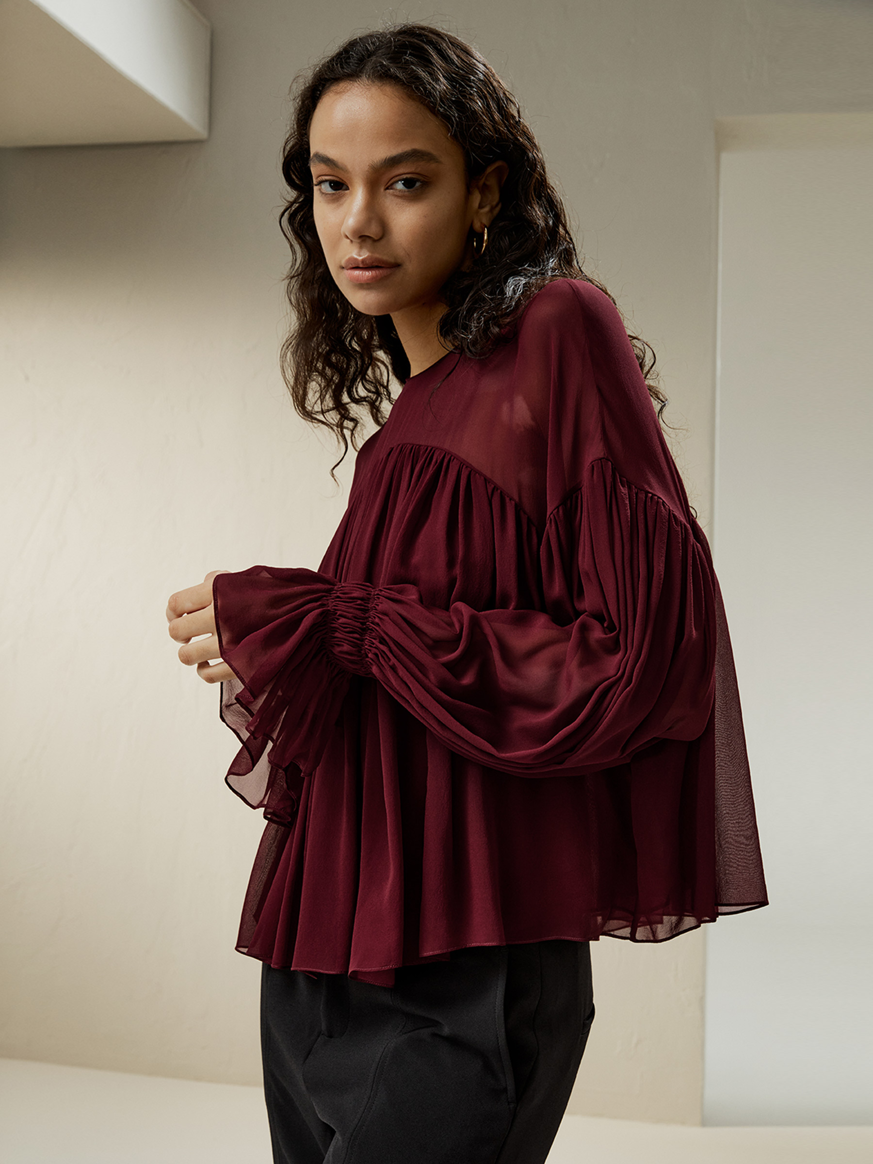 Silk store ruffle shirt