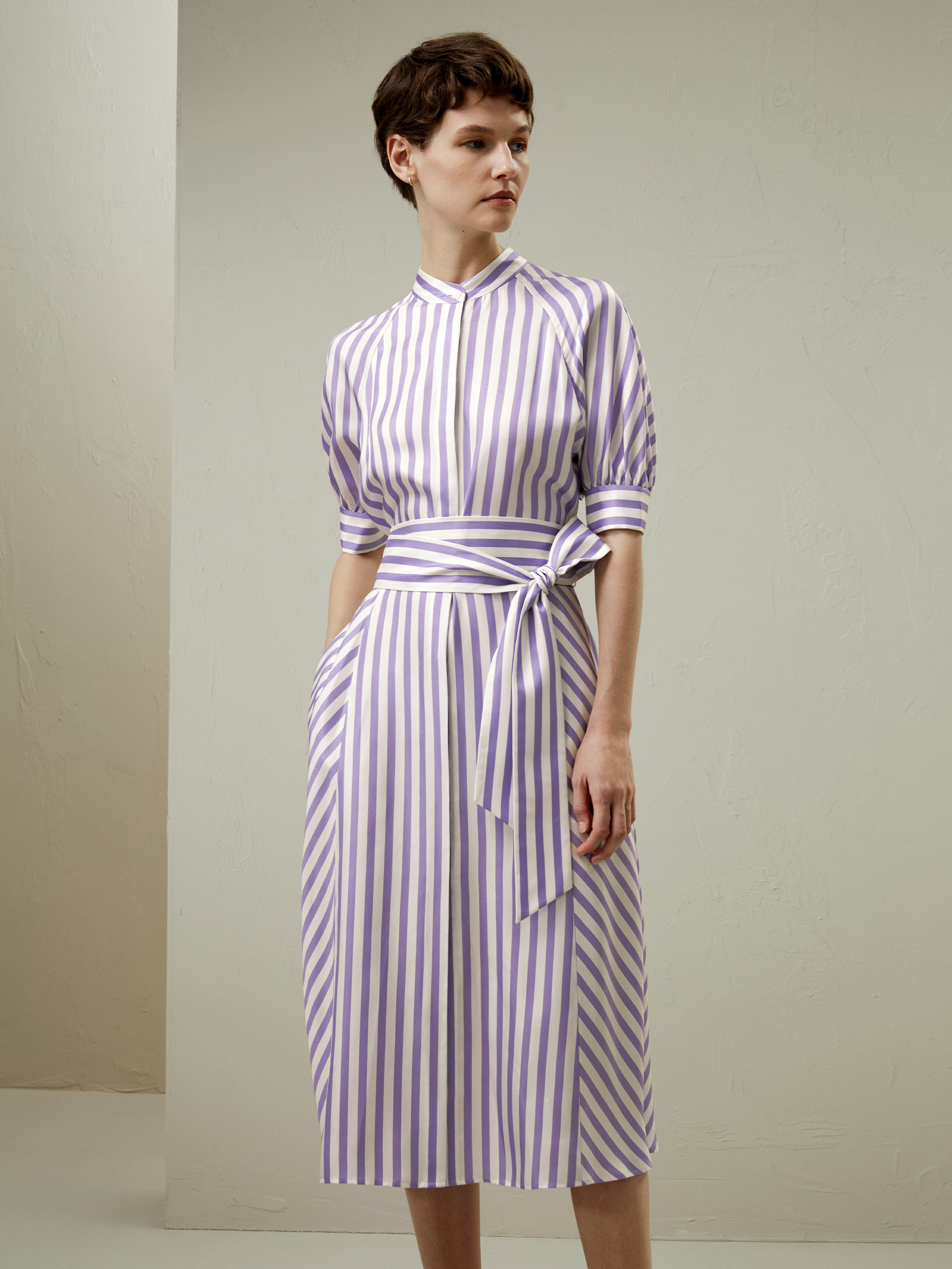 Lavender Striped Silk Shirtdress